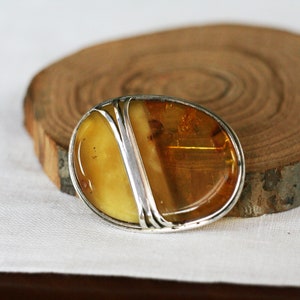 Baltic Amber Honey Yellow Brooch, Amber Pin, Natural Baltic Amber, Amber and 925 Silver Brooch