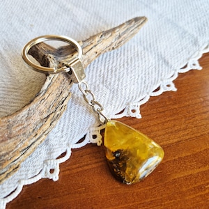 Yellow Baltic Amber keychain, Natural untreated yellow honey charm, long amber key chain