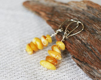 Yellow Baltic Amber Earrings, Dangling Amber Earrings, Natural Amber earrings, Amber and 925 Sterling Silver