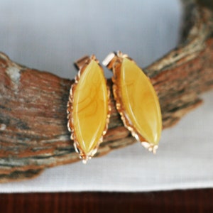 Luxury Baltic Amber Stud Earrings Yellow Gold, Natural Baltic Amber Jewelry, Gold  Sunny Amber