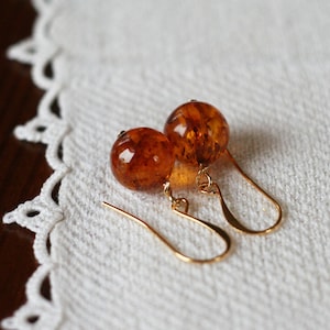 Baltic Amber Earrings, Dangle Round Amber Earrings, Original Natural Amber Jewelry
