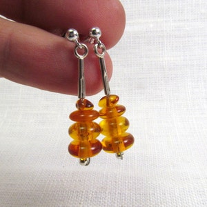 Small Baltic Amber Dangling Earrings, Natural Amber with 925 Sterling Silver, Yellow Earrings
