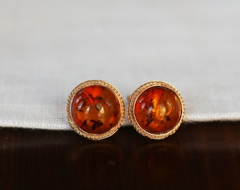 pretty pair gold tone amber orange colour diamante cluster flower metal stud earrings pierced earrings done design unusual