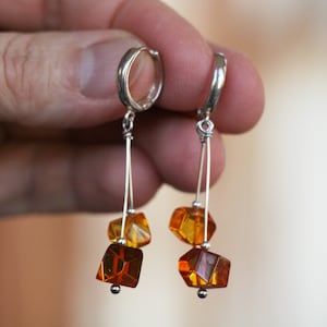 Long Baltic Amber Earrings Elegant Sparkling Clear Yellow, Amber jewelry, Natural Amber and Sterling Silver