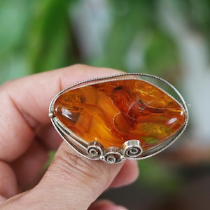 Baltic Amber Honey Yellow Brooch, Amber Pin, Natural Baltic Amber, Amber and 925 Silver Brooch