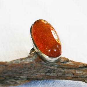 Sunny Baltic Amber Ring, Solitaire Amber ring, 925 Sterling Silver Amber, Yellow ring, Natural Amber Gemstone
