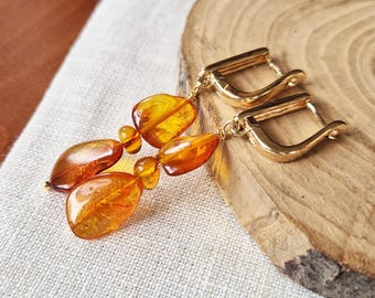 Elegant Baltic Amber Earrings Dainty, Natural Gemstone Earring drop, Gift for Her