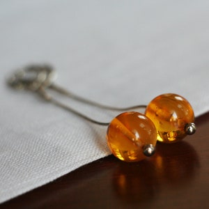 Baltic Amber Earrings, Yellow Amber Ball earrings, Natural Amber Earrings, 925 Sterling Silver Amber yellow yolk