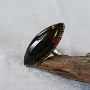 Baltic Amber Vintage Ring, Solitare Amber ring, Handmade Amber, Natural Fossil Amber Gemstone