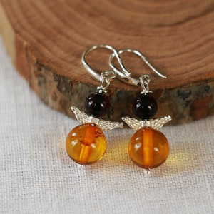 Small Baltic Amber Earrings Dainty Angels, Drop amber earring, Baltic Amber Jewelry, Angel jewelry