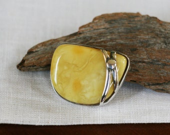 Baltic Amber Brooch, Natural Unique Butterscotch Amber Pin,  Natural Amber and 925 Sterling Silver Brooch