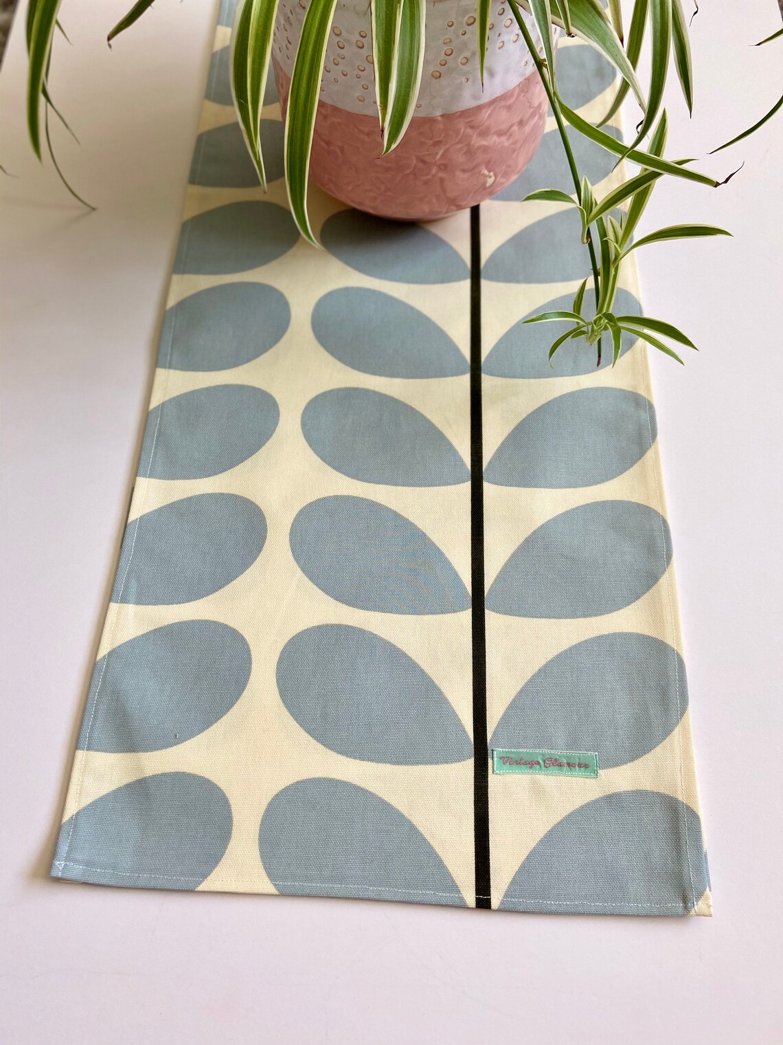 Large Handmade Powder Blue Orla Kiely 2m Table Runner Natural Etsy