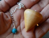 Wooden Dowsing Pendulum English Alder Wood handturned in Devon with your choice of crystal bead