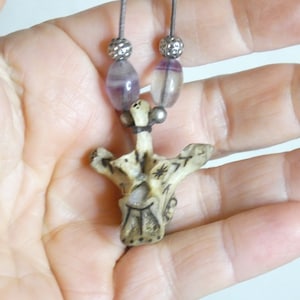 Found Bone and Angel Aura Quartz Crystal Amulet Charm for Soul Connection