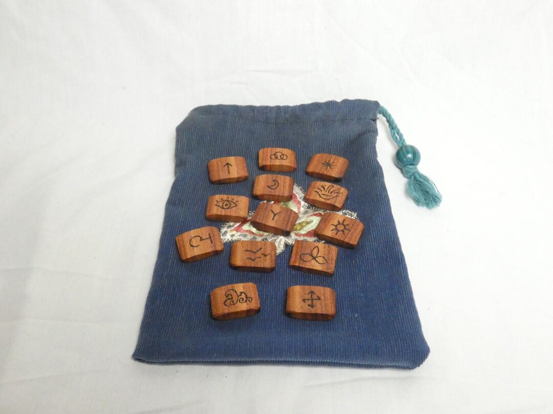 Witches Runes Crafted From African Rosewood in Recycled Fabric Pouch - Etsy