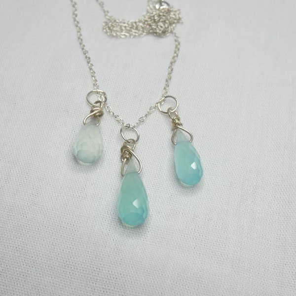 Blue Chalcedony Crystal Pendant or Amulet with silver fixings and sterling silver chain