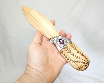 Handcrafted English Cherry Athame with Amethyst - Ritual Altar Knife