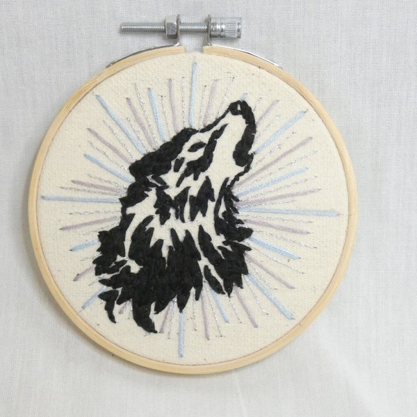 Beltane Sale 30% OFF!! Brother Wolf Symbol Original Hand Embroidery Art - 11cm / 4"