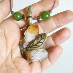 Found Bone and Citrine Crystal Amulet Charm for Strength and Abundance