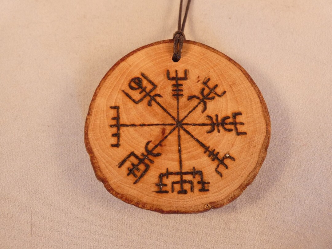 Wooden Amulet With Viking Compass or Vegvísir Symbol on Found Wood Pyrography Design Etsy