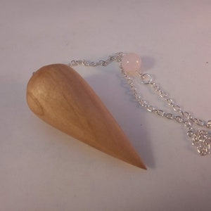 Wooden Dowsing Pendulum English Poplar Wood handturned with your choice of crystal bead