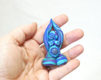 Goddess Marble Clay Altar Statue with Sodalite crystal