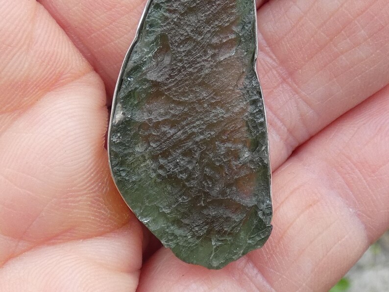 Moldavite Crystal Pendant or Amulet set in silver on adjustable cord Genuine crystal!