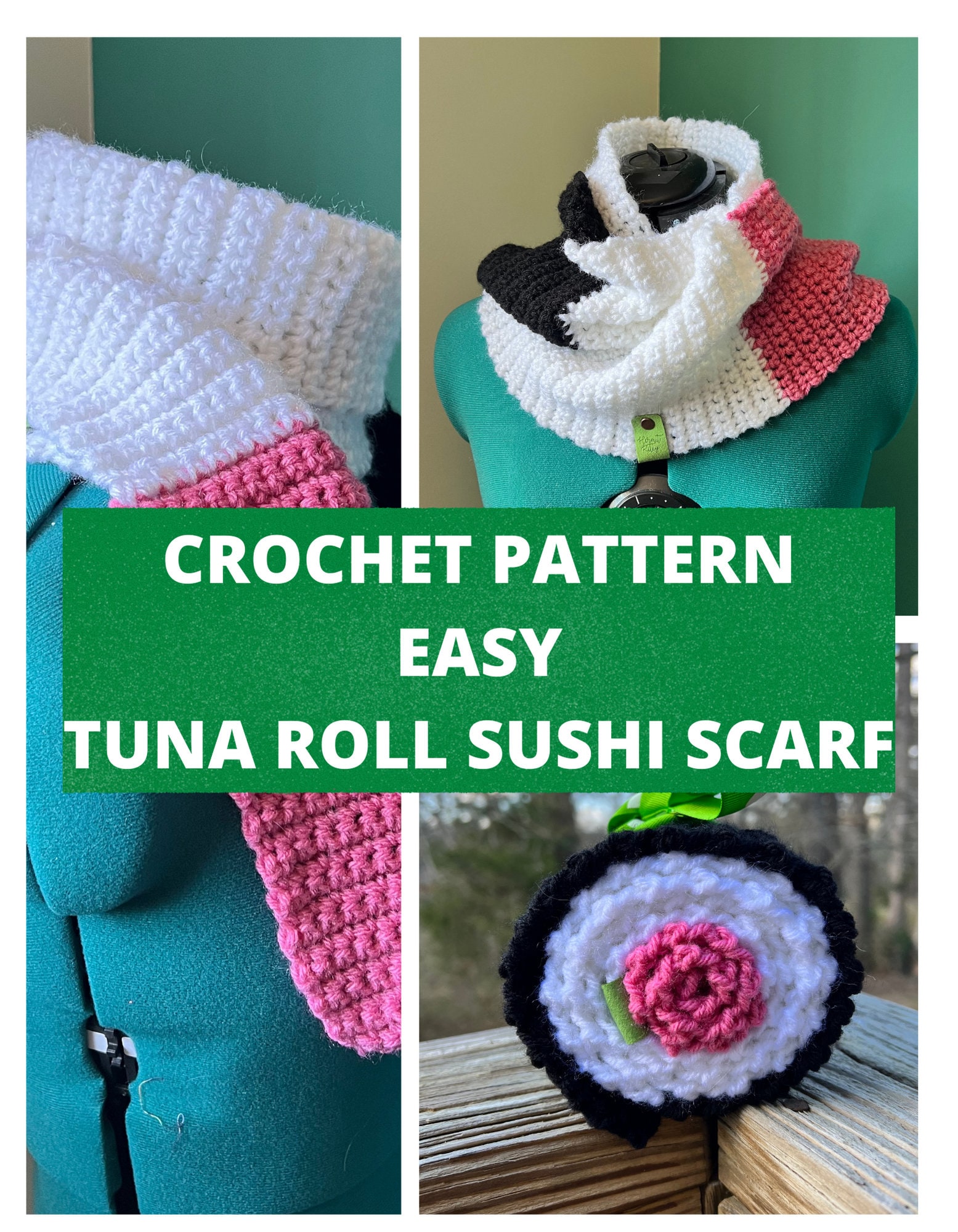 Tuna Roll Sushi Scarf Crochet Pattern EASY PATTERN Etsy