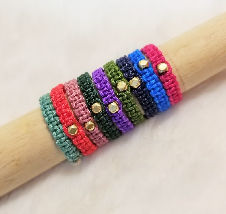 Custom HANDMADE faceted brass bead lucky rope knot Ring 9 different color