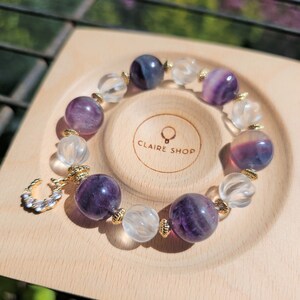 Unicorn fluorite and clear crystal Bracelet (15.5cm/6&quot;)  2 color to choose from