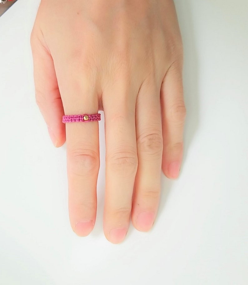 Custom HANDMADE faceted brass bead lucky rope knot Ring 9 different color