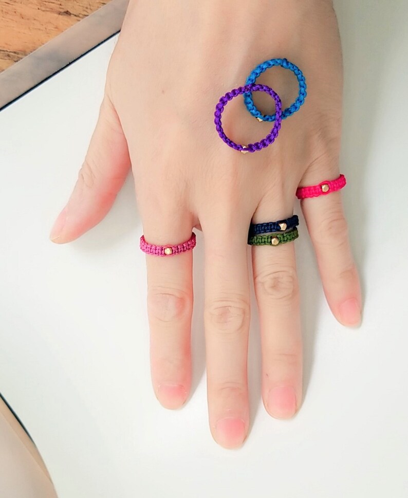 Custom HANDMADE faceted brass bead lucky rope knot Ring 9 different color