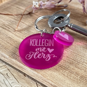 Colleague with heart Acrylic keychain Fuchsie