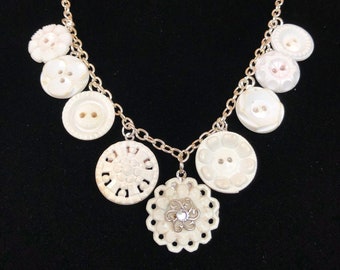 A White Vintage Button Necklace