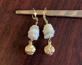Mother of Pearl Stacked Button Earrings