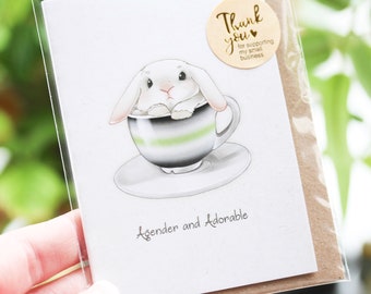 AGENDER LGBTQ Pride Greetings card - cute vintage bunny