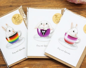 LESBIAN LGBTQ Pride Greetings card - cute vintage bunny