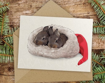 Carte de Noël Lapins endormis - mignons, vintage, lapins