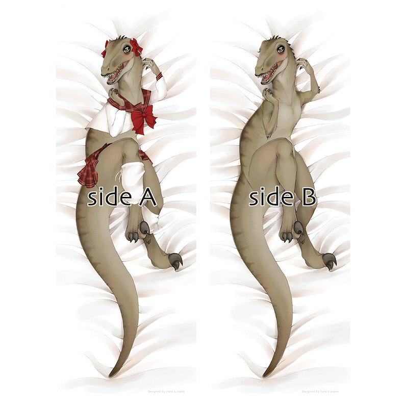 Sexy Velociraptor Dinosaur Dakimakura Body Hug Pillow Case Double sided image 2