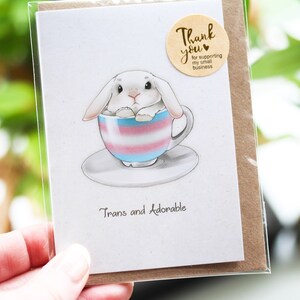 Carte de voeux de fierté LGBTQ TRANSGENRE - mignon lapin vintage