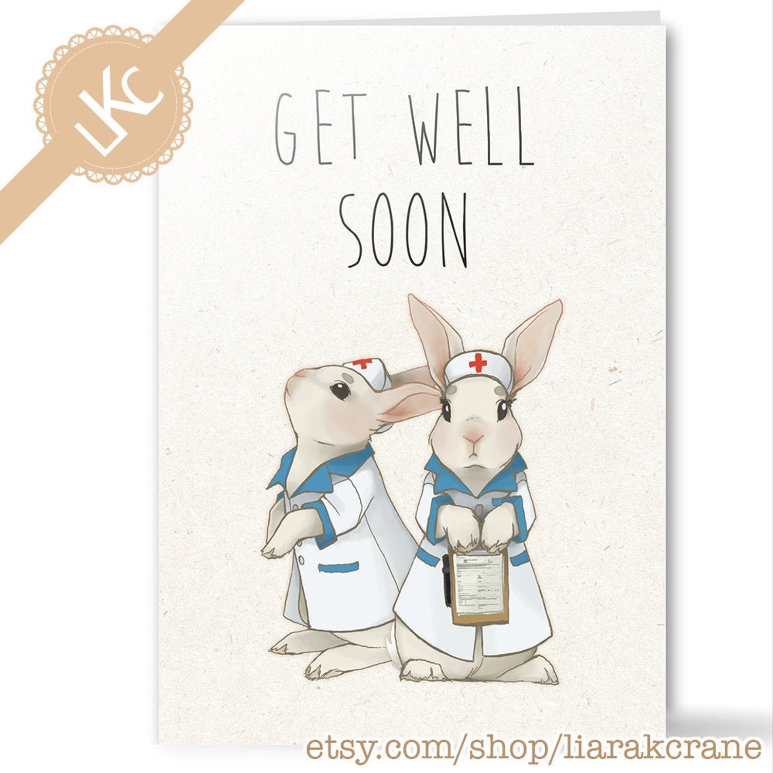 Get Well Soon Rabbit Get Well Soon Bunny Greetings Card - Rabbits, Bunny Nurses, Cute - Etsy