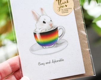 GAY LGBTQ Pride Greetings card - cute vintage bunny