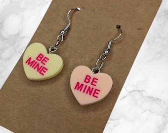Mismatched Pastel Heart Earrings – "Be Mine" Candy Jewelry