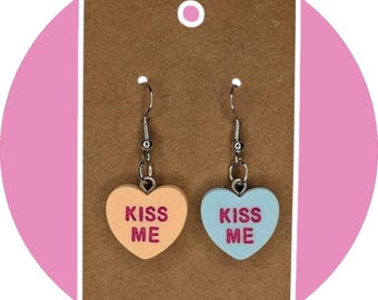 Mismatched Pastel Heart Earrings – "Kiss Me" Candy Jewelry