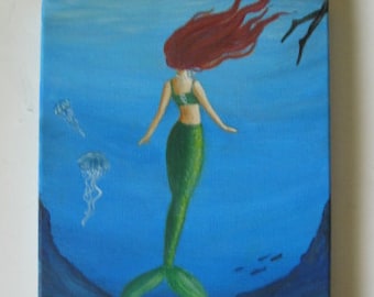 The Sighting- 8"x11" Mermaid Acrylic Painting on Canvas