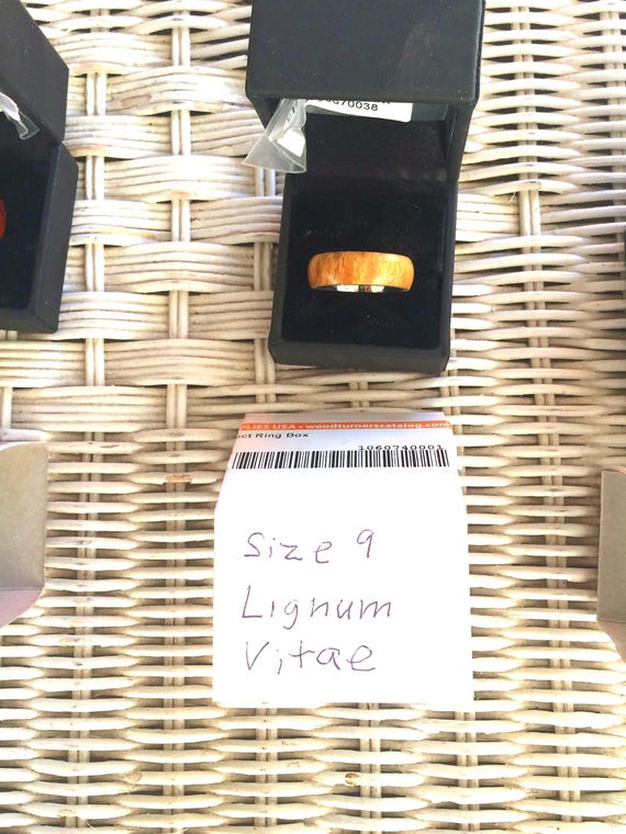 Ring, Lignum Vitae, stainless steel core, size 9