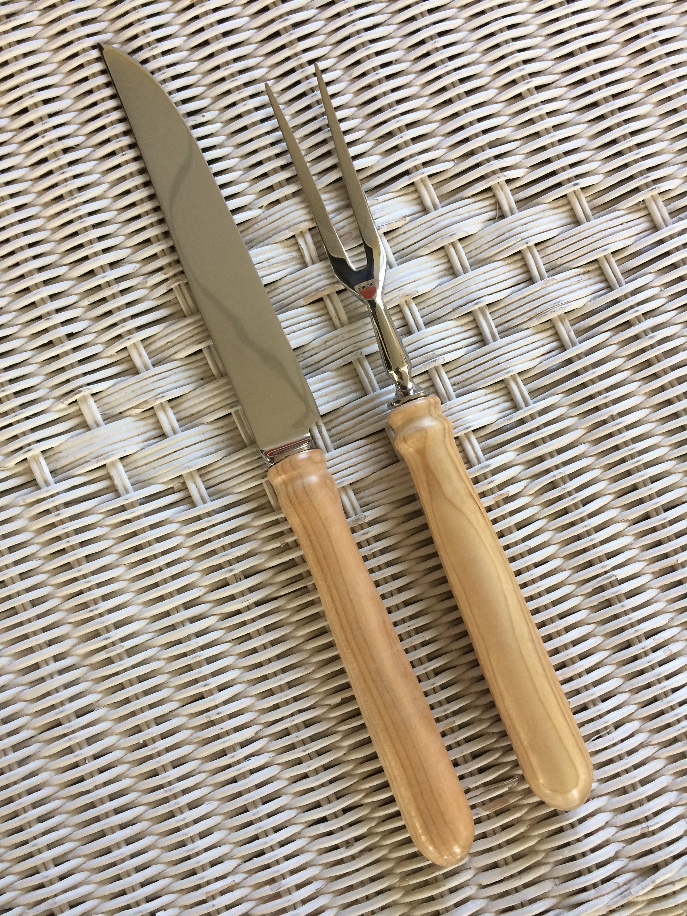 Carving Knife and Fork set, stainless steel with Cherry Wood handles