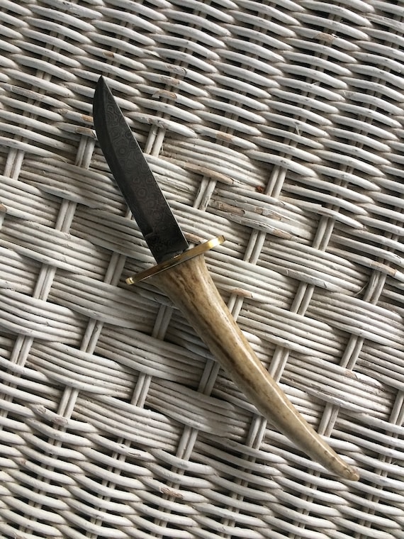 Knife, Patch, Damascus Steel with Deer Antler handle