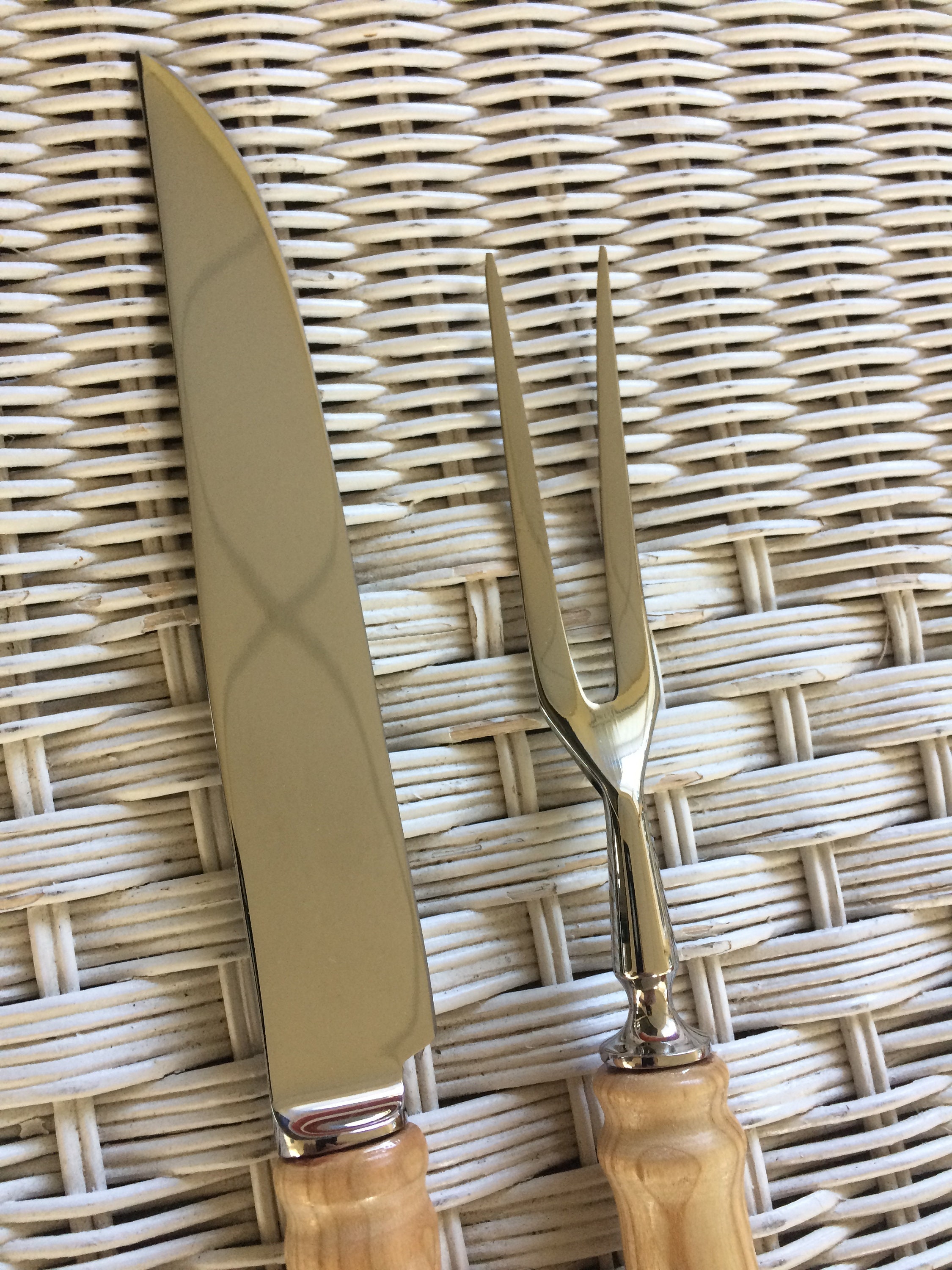 Carving Knife and Fork set, stainless steel with Cherry Wood handles