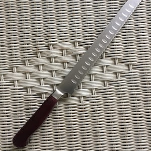 Knife, Bread, stainless steel with Purpleheart scale handle